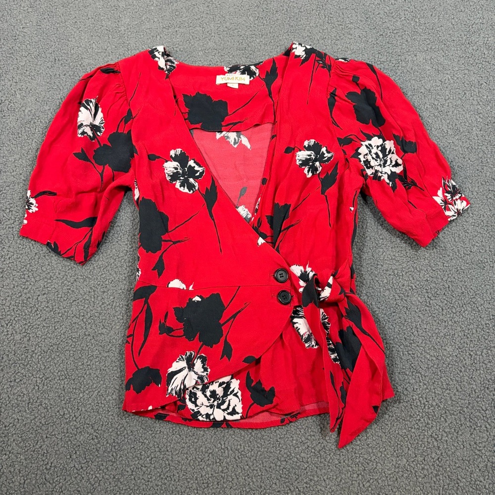 Yumi Kim Top Womens S Red Paige Top Floral Tango Red Wrap Peplum TP-1930S